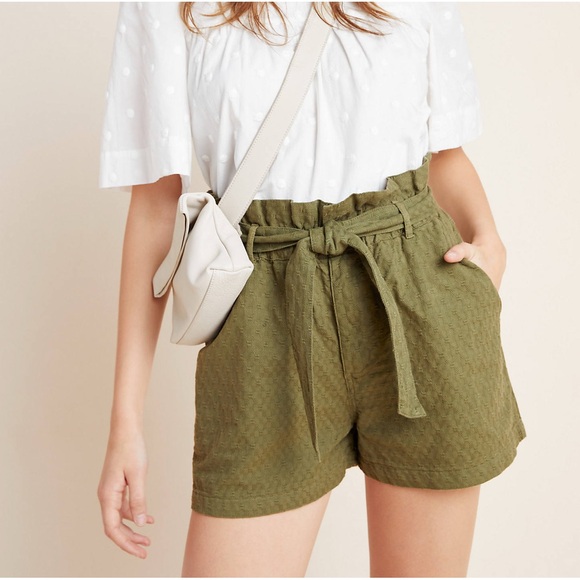 Anthropologie Amadi Olive Green Utility Textured Paperbag Shorts Size XS - Picture 1 of 7